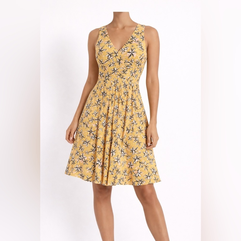 Banana Republic Factory Yellow Floral V-Neck Fit & Flare Dress Sleeveless 4 NWT